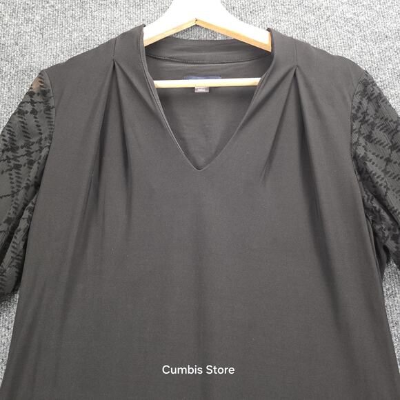 Tommy Hilfiger Dress Womens 10 Black V-Neck Long Sleeve Sheer Flocked A-Line - Picture 8 of 16